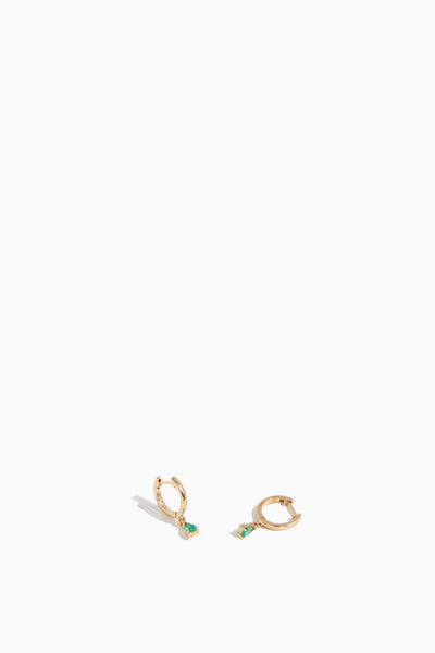 Emerald Drop Huggies in 14k Yellow Gold