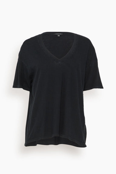 R13 Tops V-Neck Boxy Seamless T-Shirt in Cashmere Black