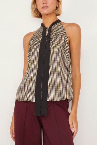 Dorothee Schumacher Tops Checked Coolness Blouse in Pepita Mix Khaki Dorothee Schumacher Checked Coolness Blouse in Pepita Mix Khaki