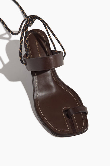 Dries Van Noten Strappy Heels Ankle Tie Leather Sandal in Dark Brown Dries Van Noten Ankle Tie Leather Sandal in Dark Brown