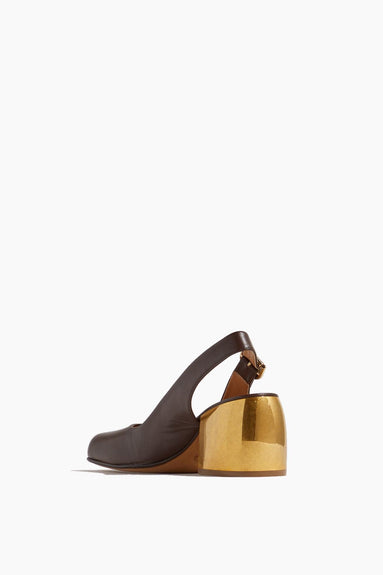 Dries Van Noten Pumps Sling Back Pump with Gold Heel in Brown Dries Van Noten Sling Back Pump with Gold Heel in Brown