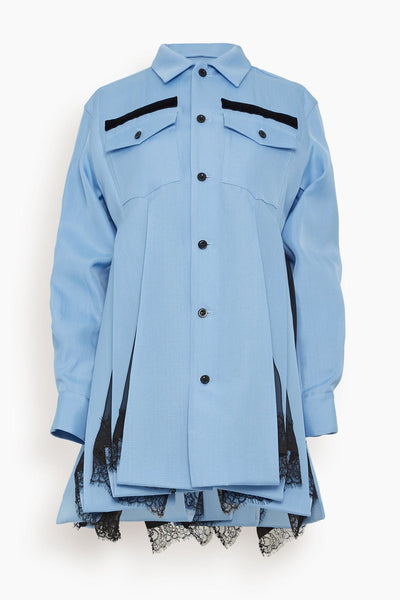 Double Faced Silk Cotton Shirt Dress in Blue