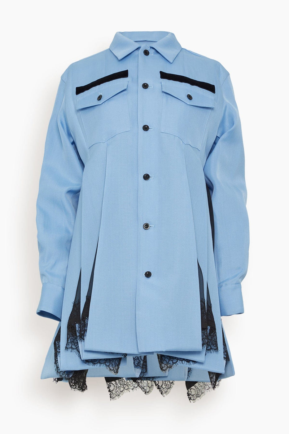 Sacai Dresses Double Faced Silk Cotton Shirt Dress in Blue Double Faced Silk Cotton Shirt Dress in Blue