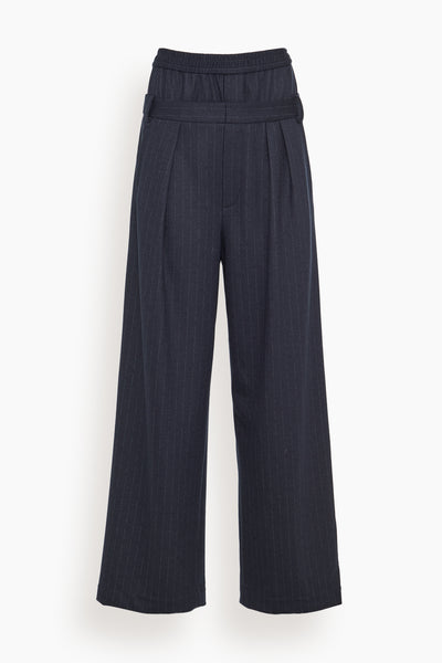 Newton Stripe Double Waist Boxer Trouser in Navy Melange