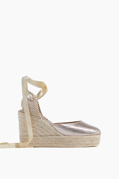 Laminated Wedge Espadrilles in Silver