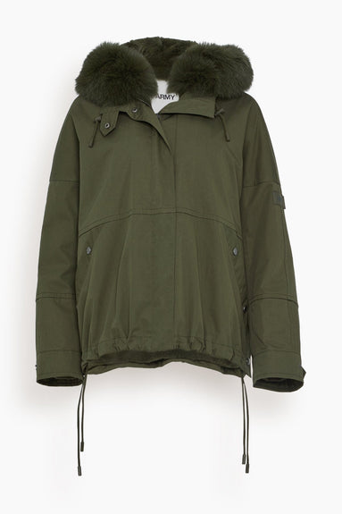 Yves Salomon Coats Cotton Parka Coat with Rabbit/Fox Trim in Hunter Green