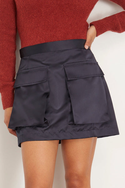 Plan C Skirts Duchesse Satin Mini Skirt in Blue/Black Plan C Duchesse Satin Mini Skirt in Blue/Black