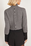 Plan C Tops Long Sleeve Turtleneck Knit in Pewter Grey Black Plan C Long Sleeve Turtleneck Knit in Pewter Grey Black