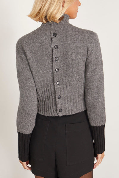 Plan C Tops Long Sleeve Turtleneck Knit in Pewter Grey Black Plan C Long Sleeve Turtleneck Knit in Pewter Grey Black