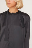 Plan C Tops Satin Bow Tie Shirt in Black Plan C Satin Bow Tie Shirt in Black