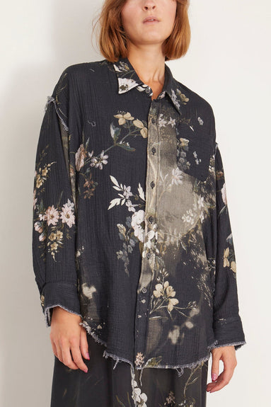 R13 Tops Shredded Seam Drop Neck Shirt in Black Bleached Floral R13 Shredded Seam Drop Neck Shirt in Black Bleached Floral