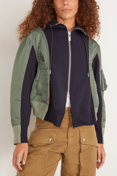 Sacai Jackets Nylon Twill x Sponge Sweat Hoodie in Navy/Khaki Sacai Nylon Twill x Sponge Sweat Hoodie in Navy/Khaki