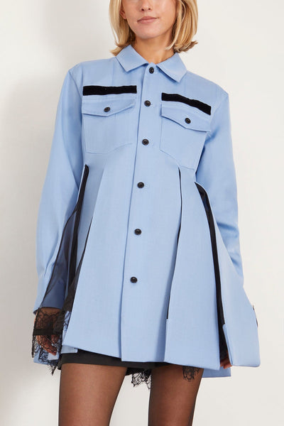 Sacai Dresses Double Faced Silk Cotton Shirt Dress in Blue Double Faced Silk Cotton Shirt Dress in Blue