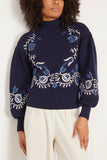 Sea Sweaters Inga Embroidered Long Sleeve High Neck Sweater in Navy SEA Inga Embroidered Long Sleeve High Neck Sweater in Navy