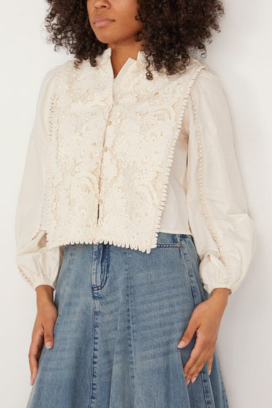 Sabine Embroidery Long Sleeve Top in Cream