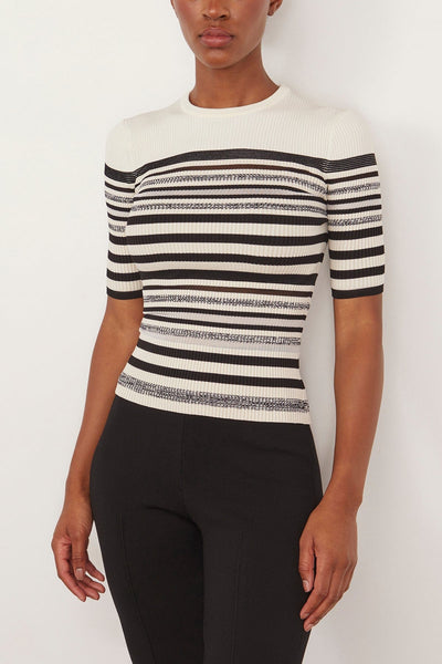 Simkhai Tops Elena Short Sleeve Top in Black Stripe Simkhai Elena Short Sleeve Top in Black Stripe