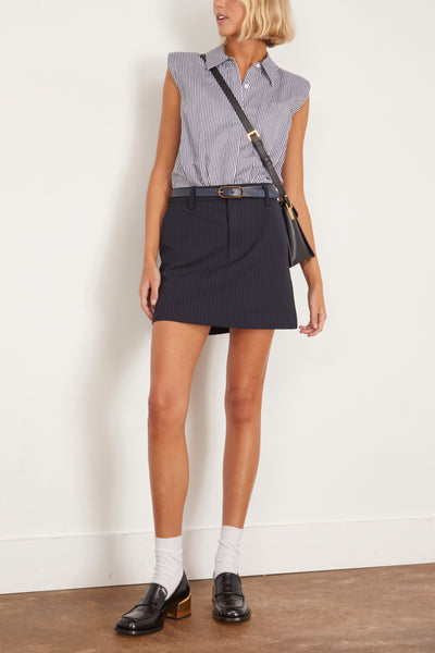 Graham Sleeveless Shirting Combo Mini Dress in Midnight Pinstripe Multi