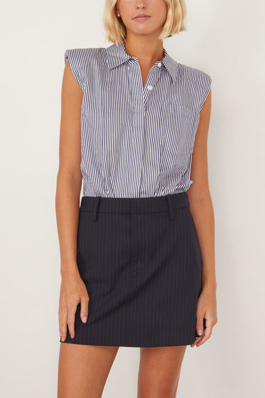 Graham Sleeveless Shirting Combo Mini Dress in Midnight Pinstripe Multi