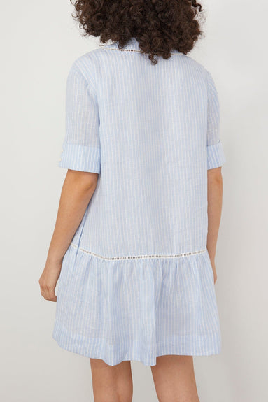 Simkhai Casual Dresses Jori Short Sleeve V-Neck Mini Dress in French Blue Stripe