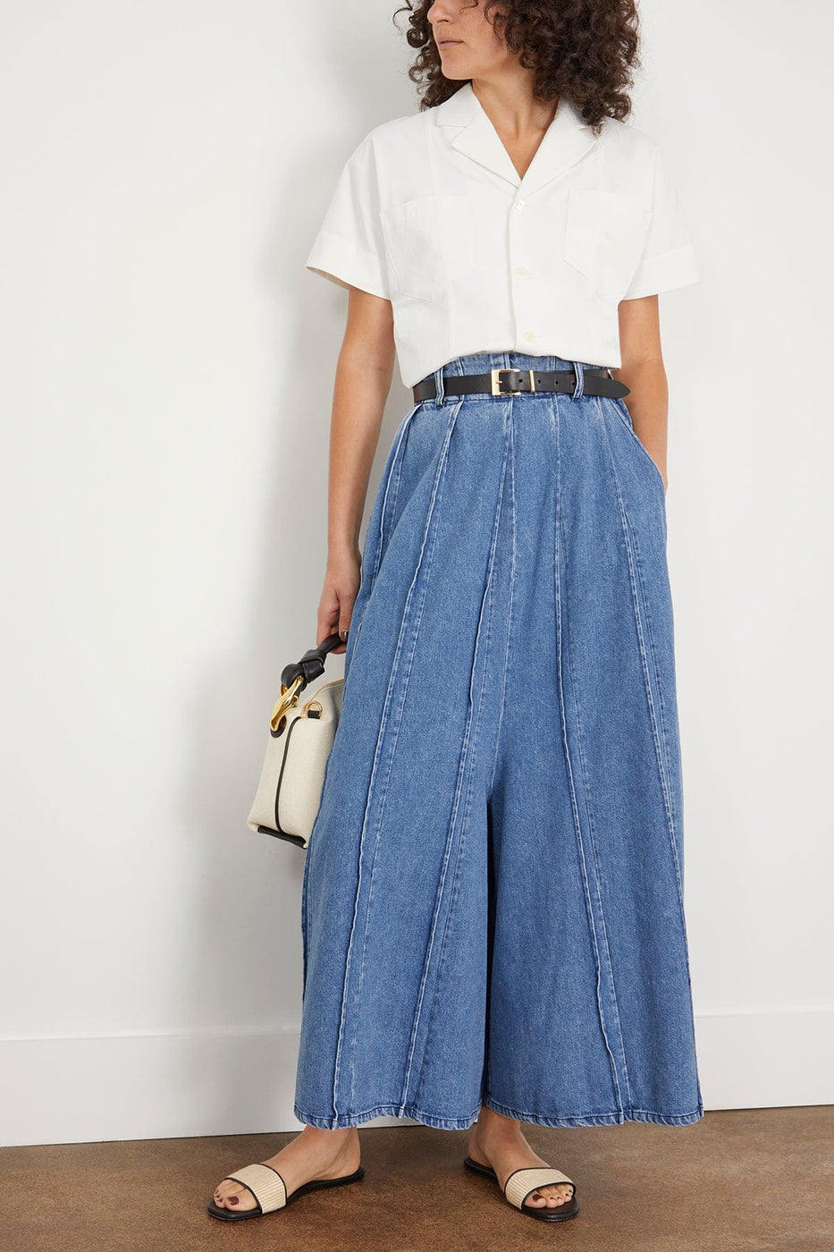 Tanaka Skirts Pleated Skirt Pants in Mid Blue