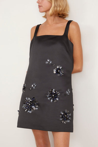 Tanya Taylor Cocktail Dresses Barton Embellished Satin Dress in Black Tanya Taylor Barton Embellished Satin Dress in Black