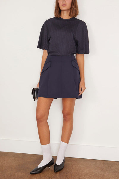 Tibi Tops Newton Stripe Sculpted Shrunken T-Shirt in Navy Melange Tibi Newton Stripe Sculpted Shrunken T-Shirt in Navy Melange