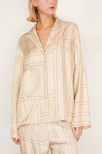 Toteme Tops Monogram Silk Pajama Top in Ivory Toteme Monogram Silk Pajama Top in Ivory