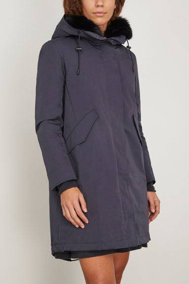 Yves Salomon Coats Cotton Parka Coat with Rabbit/Fox Trim in Ink Yves Salomon Cotton Parka Coat with Rabbit/Fox Trim in Ink