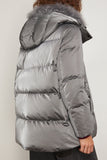 Yves Salomon Coats Irise Down Coat with Lamb Trim in Basalte Yves Salomon Irise Down Coat with Lamb Trim in Basalte