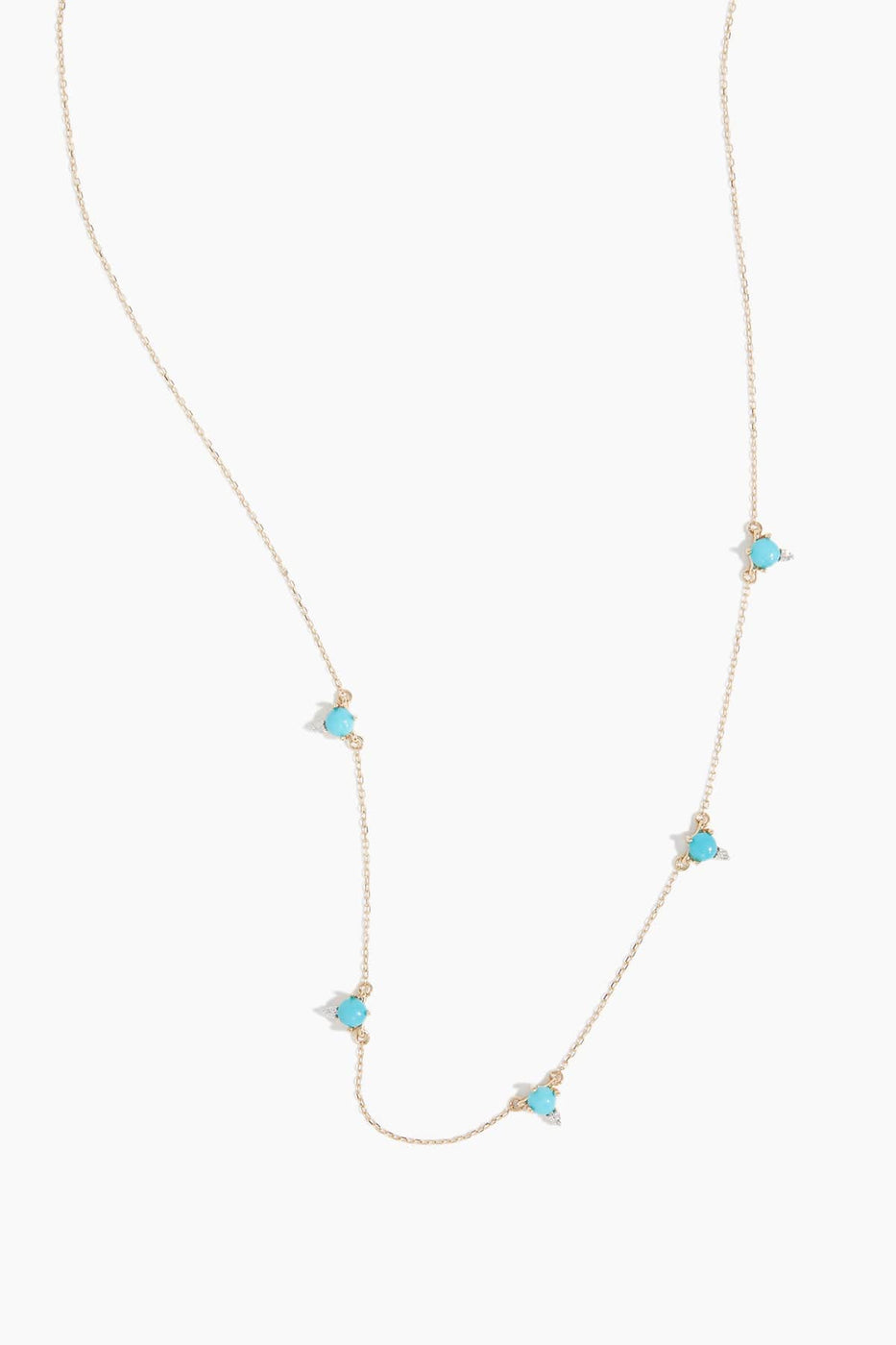 Adina Reyter Necklaces Turquoise and Round Diamond Chain Necklace in 14k Yellow Gold